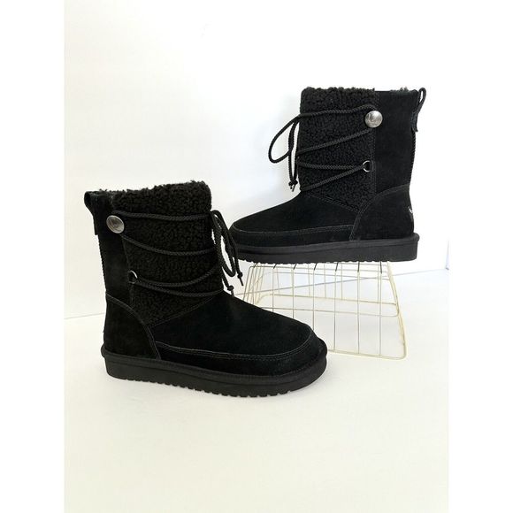 New- Kookaburra By UGG Boots Michon Short Women 6‎ Fur Black Ankle Bootie - Picture 1 of 3